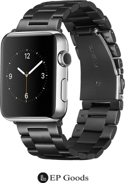 EP Goods - Bandje Geschikt voor Apple Watch - 38/40/41mm - Roestvrij Staal - Met Schakel/Druksluiting - Zwart
