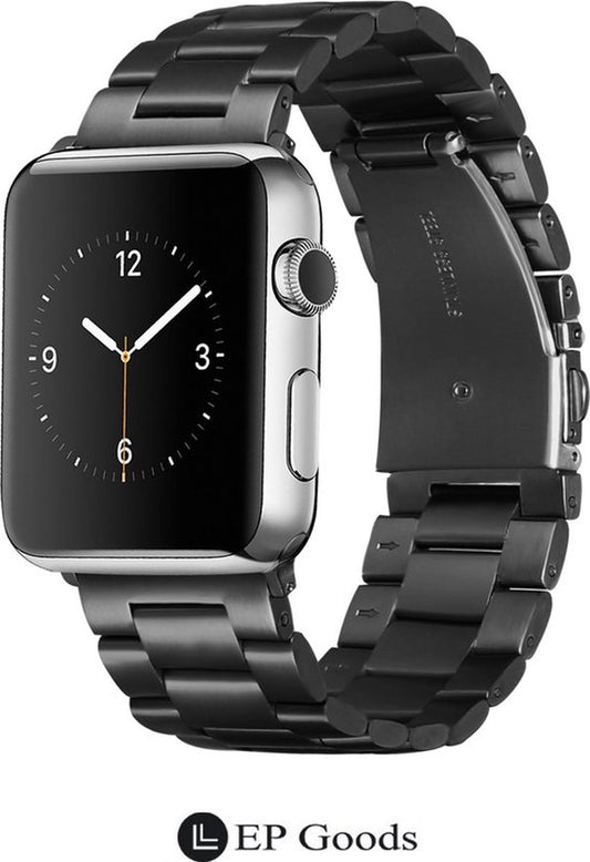 EP Goods - Bandje Geschikt voor Apple Watch - 38/40/41mm - Roestvrij Staal - Met Schakel/Druksluiting - Zwart