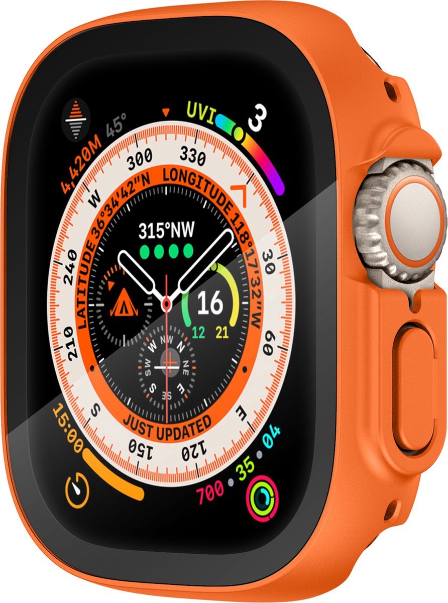 EP Goods - Full Cover Tempered Glass Screen Protector Cover/Hoesje Voor Apple Watch Ultra en Ultra 2 - 49mm - Hard - Protection - Oranje